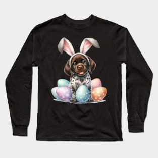 Puppy German Shorthaired Pointer Bunny Ears Happy Easter Day Long Sleeve T-Shirt